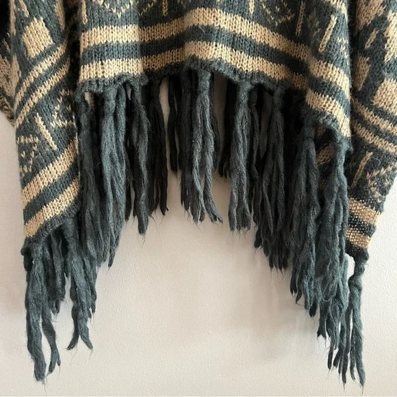 Wooden Ships Cowl Neck Poncho Sweater Womens Mohair Wool Blend Fringe Black X/S - Picture 5 of 11